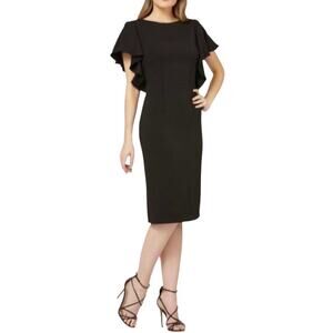 Carmen Marc Valvo Dress Flutter Sleeve Sheath Pencil Neutral Business Cocktail 6